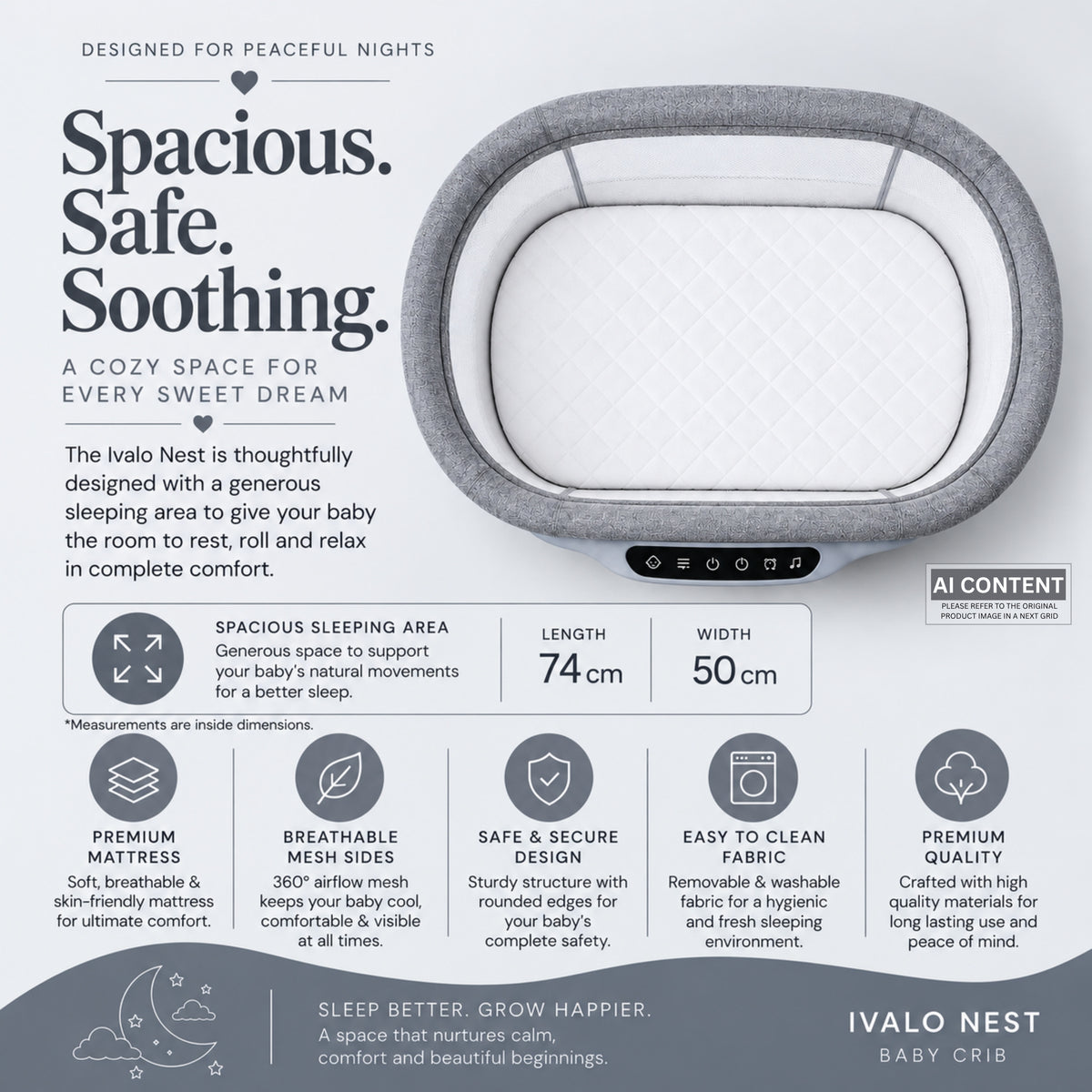 Ivalo Nest — Automatic Soothing Crib For Baby (Arctic Grey)
