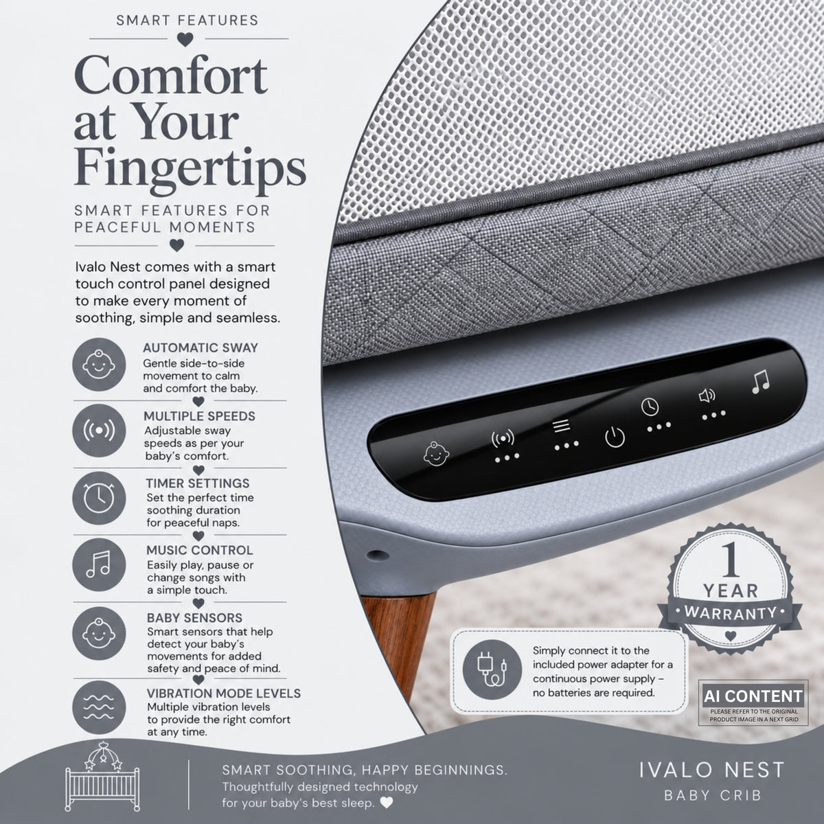 Ivalo Nest — Automatic Soothing Crib For Baby (Arctic Grey)